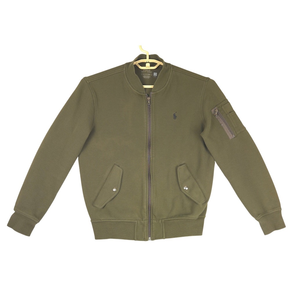 Polo Ralph Lauren Mens Olive Green Fleece Bomber Jacket Small Full Zip Utility